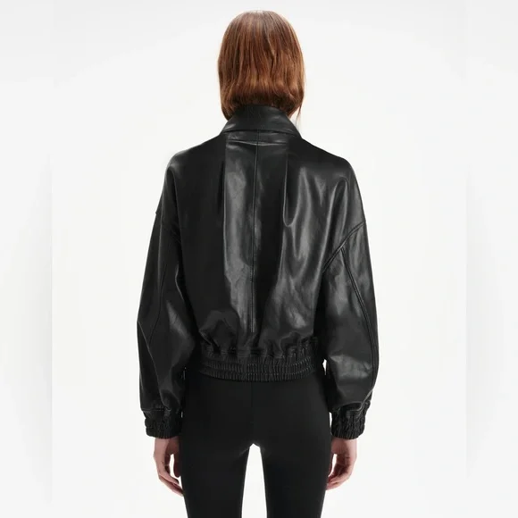 SHOREDITCH SKI CLUB ELLE LEATHER BOMBER JACKET BLACK SIZE L WOMENS NEW - Picture 4 of 5